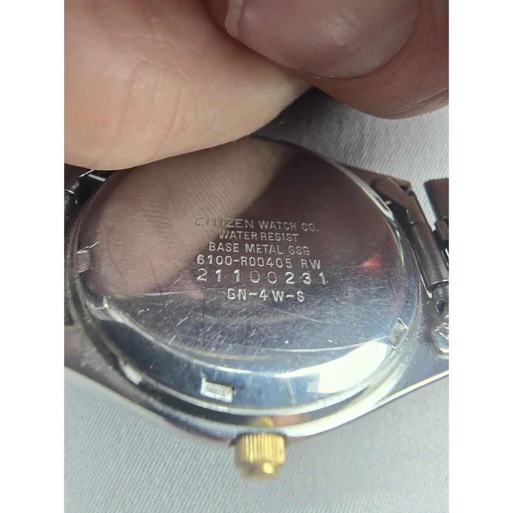 Vintage Citizen CQ Men's Day Date Presidential Watch Gold Tone Blue Dial S Steel